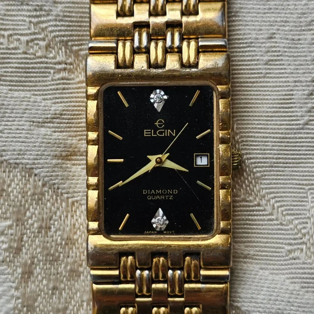 Elgin Black and Gold Tone Diamond Quartz Stainless Steel Watch - Picture 11 of 16